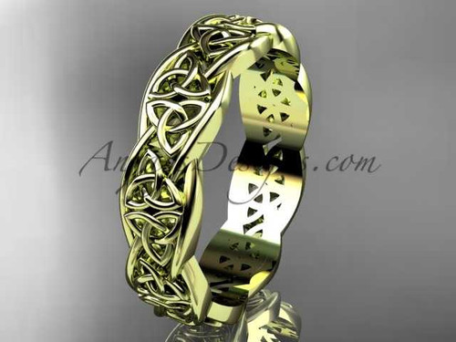 Celtic Wedding Band, Beautiful Engagement Ring, 14Kt Yellow Gold Unique Bridal Ring CT7581G