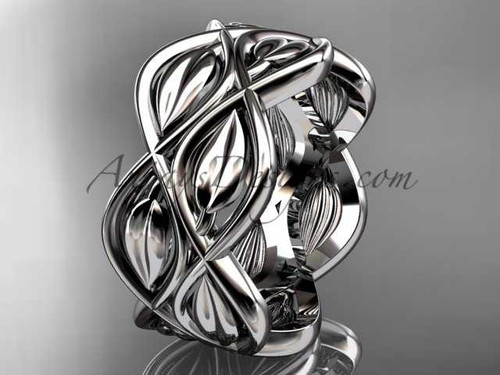 Leaf Engagement Ring, Platinum Wedding Band, Bridal Ring Inspired by Nature ADLR568G