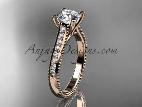14kt rose gold diamond unique engagement ring, wedding ring with a "Forever One" Moissanite center stone ADER116
