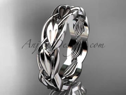 Leaf Wedding Band, 14k White Gold Bridal Ring, Nature Inspired Engagement Ring ADLR580G