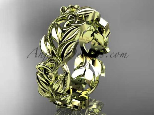 Celtic Engagement Ring Band, 14Kt Yellow Gold Unusual Wedding Band, Triquetra Bridal Ring CT7572G