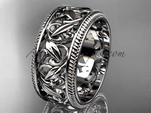 Wedding Ring , 14k White Gold Nature Inspired Engagement Ring, Leaf Pattern Wedding Band ADLR594G