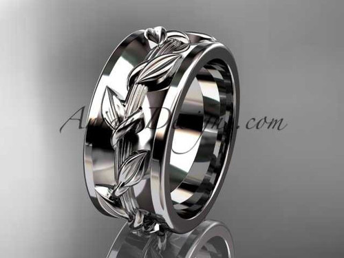 Gorgeous Engagement Ring, Platinum Leaf Design Wedding Band ADLR417G