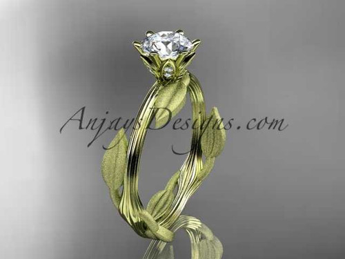 Unique 14k yellow gold leaf and vine engagement ring, wedding ring ADLR343