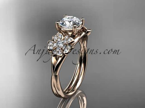 Delightful Sakura Blossom Engagement Ring, 14kt Rose Gold Moissanite Wedding Ring VD8189