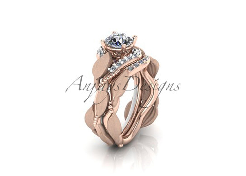 Leaf wedding ring set in rose gold