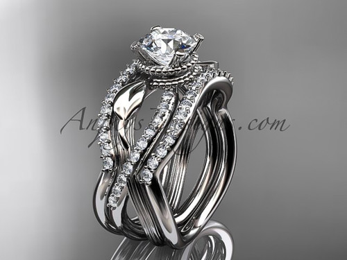 Diamond leaf engagement ring set