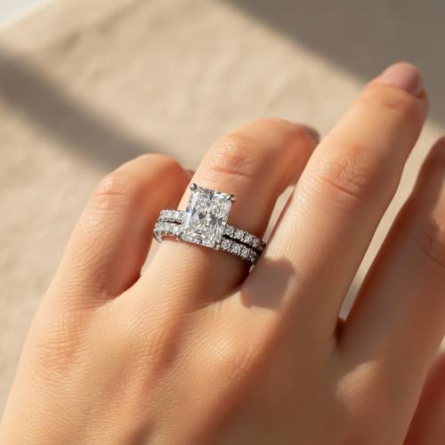 3 carat radiant cut diamond engagement ring set crafted in solid 14k white gold