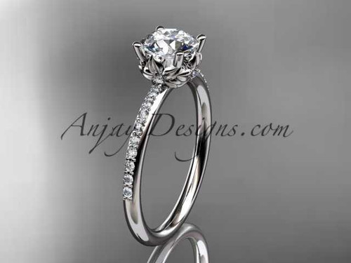 Platinum diamond floral wedding ring, engagement ring with a "Forever One" Moissanite center stone ADLR92