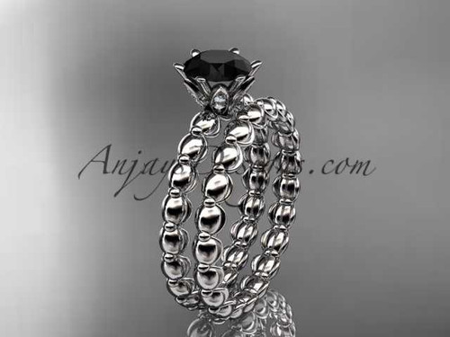 14k white gold diamond wedding ring, engagement set with a Black Diamond center stone ADLR34S