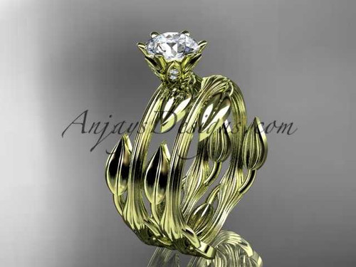 14k yellow gold leaf and vine wedding ring, engagement set ADLR343S
