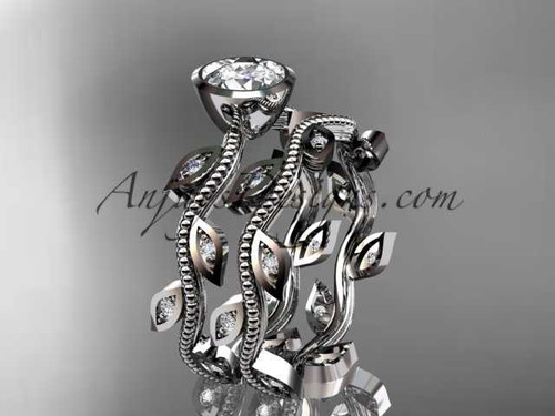 Stunning Leaf and Vine Diamond Wedding Set, 14kt White Gold Moissanite Bridal Ring ADLR213S