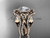 14kt rose gold celtic trinity knot engagement ring, wedding ring with a "Forever One" Moissanite center stone and double matching band CT789S