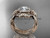 14kt rose gold celtic trinity knot engagement ring, wedding ring with a "Forever One" Moissanite center stone and double matching band CT789S