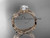 14k rose gold diamond leaf and vine wedding ring set, engagement ring set ADLR31S
