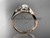 14kt rose gold diamond leaf and vine wedding ring, engagement ring with "Forever One" Moissanite center stone ADLR78