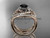 14kt rose gold diamond celtic trinity knot wedding ring, engagement ring with a Black Diamond center stone and double matching band CT7320S