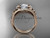 14kt rose gold diamond floral wedding ring, engagement set with a "Forever One" Moissanite center stone ADLR126S