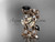 14k rose gold diamond leaf and vine wedding ring, engagement set with Black Diamond center stone ADLR59S