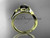 14kt yellow gold diamond leaf and vine wedding ring, engagement ring with Black Diamond center stone ADLR78