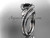 14k white gold diamond leaf and vine wedding ring, engagement set with a Black Diamond center stone ADLR317S