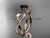 14kt rose gold diamond leaf and vine wedding ring, engagement ring with Black Diamond center stone ADLR70