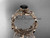 14kt rose gold diamond leaf and vine wedding ring, engagement ring with a Black Diamond center stone ADLR188