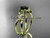 14kt yellow gold diamond floral wedding ring, engagement ring with a Black Diamond center stone ADLR130