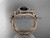 14kt rose gold diamond floral wedding ring, engagement ring with a Black Diamond center stone and double matching band ADLR131S
