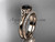 14kt rose gold diamond celtic trinity knot wedding ring, engagement set with a Black Diamond center stone CT7154S