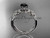 Unique 14kt white gold diamond flower, leaf and vine wedding ring, engagement ring with a Black Diamond center stone ADLR221