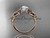 14kt rose gold celtic trinity knot wedding ring, engagement ring with a "Forever One" Moissanite center stone CT7169