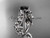 Beautiful Floral Engagement Ring, Platinum Black Diamond Bridal Ring ADLR149