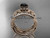 Unique 14kt rose gold diamond flower, leaf and vine wedding ring, engagement ring with a Black Diamond center stone and double matching band ADLR221S