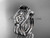 14kt white gold celtic trinity knot engagement ring, wedding ring with a Black Diamond center stone and double matching band CT768S