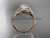 14kt rose  gold diamond leaf and vine wedding ring, engagement ring with  "Forever One" Moissanite center stone ADLR64