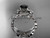 platinum diamond leaf and vine wedding ring, engagement ring, engagement set with a Black Diamond center stone ADLR151S