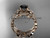 14k rose gold diamond leaf and vine wedding ring, engagement ring, engagement set with a Black Diamond center stone ADLR151S