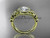 14kt yellow gold diamond floral wedding ring, engagement ring with a "Forever One" Moissanite center stone ADLR131