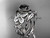 platinum diamond floral, butterfly wedding ring, engagement set with a Black Diamond center stone ADLR136S