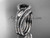 platinum diamond leaf wedding ring with a Black Diamond center stone and double matching band ADLR317S