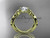 14kt yellow gold celtic trinity knot  wedding ring, engagement ring with a "Forever One" Moissanite center stone CT7216