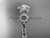 Unique 14kt white gold diamond flower wedding ring, engagement ring with a "Forever One" Moissanite center stone ADLR219