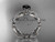 14kt white gold diamond floral wedding ring, engagement ring with a Black Diamond center stone ADLR192