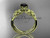 Unique 14kt yellow gold diamond flower, leaf and vine wedding ring, engagement ring with a Black Diamond center stone ADLR221