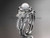 Flawless Floral Wedding Ring Set, Platinum Pearl Halo Diamond Engagement Ring AP127S