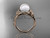 14k rose gold diamond leaf and vine, floral pearl wedding ring, engagement ring AP166