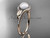 14k rose gold diamond pearl leaf engagement ring AP334