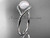 14kt white gold diamond pearl unique engagement ring, wedding ring AP383