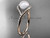 14kt rose gold diamond pearl unique engagement ring, wedding ring AP383